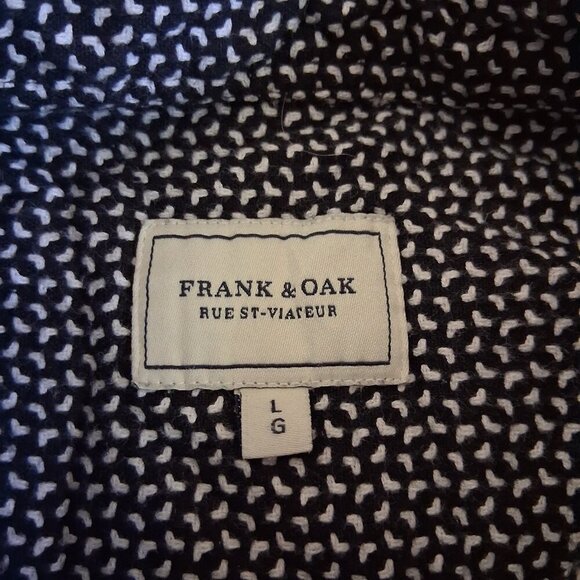 Frank & Oak Men's Size Large Black White Print Short Sleeve Button Down Shirt - Picture 6 of 12